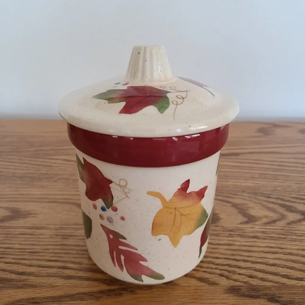 Vintage Hallmark Fall Candle With Lid - Ceramic - Autumn Leaves - Acorns - Vines